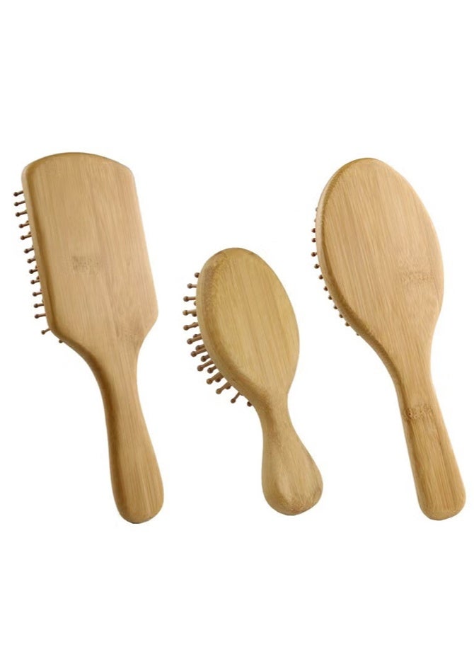 مجموعة 6 أمشاط طبيعية من الخيزران، فرشاة تدليك خشبية للشعر، مشط الخيزران المسطح لفك التشابك، مشط بأسنان عريضة ومشط ذيل بدون شعيرات، مناسبة للنساء والرجال والأطفال للشعر الكثيف/المجعد/الجاف - Image 2