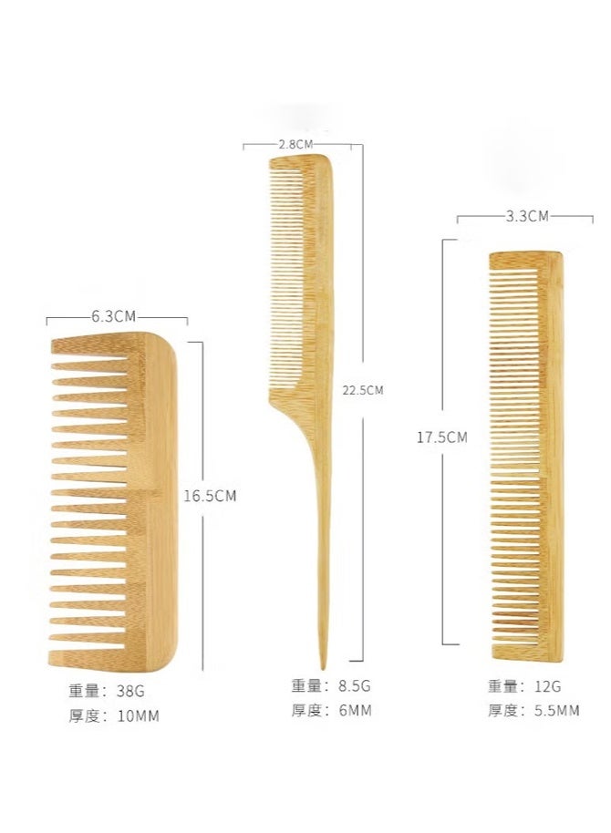 مجموعة 6 أمشاط طبيعية من الخيزران، فرشاة تدليك خشبية للشعر، مشط الخيزران المسطح لفك التشابك، مشط بأسنان عريضة ومشط ذيل بدون شعيرات، مناسبة للنساء والرجال والأطفال للشعر الكثيف/المجعد/الجاف - Image 3