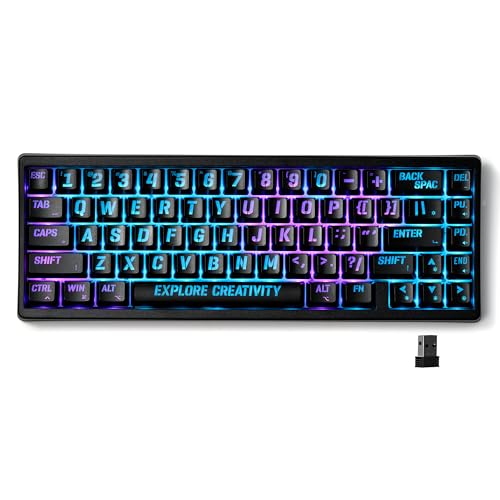 HITIME x XVX M67 Wireless 60% Percent Keyboard, QMK/VIA Topographic Gaming Keyboard, Tri-Mode Thocky Creamy Mechanical Key board, Hot Swappable Gasket Mount RGB IMD Tech for Win/Mac, Miami Theme, Black - Image 1