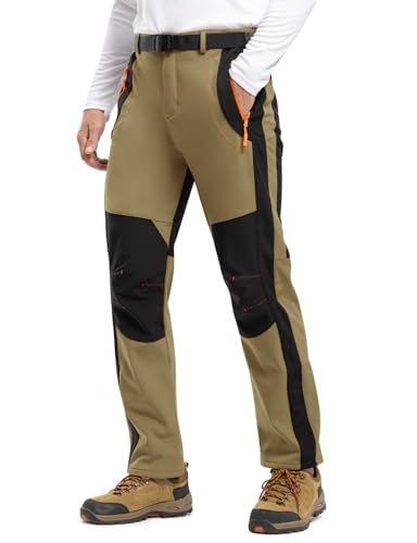 TBMPOY Men's Snow Ski Hiking Pants Waterproof Winter Fleece Lined Pants Camping Skiing Ice Fishing Pants with Belt 02 Thick Khaki 3XL - Image 2