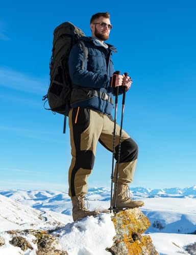 TBMPOY Men's Snow Ski Hiking Pants Waterproof Winter Fleece Lined Pants Camping Skiing Ice Fishing Pants with Belt 02 Thick Khaki 3XL - Image 3