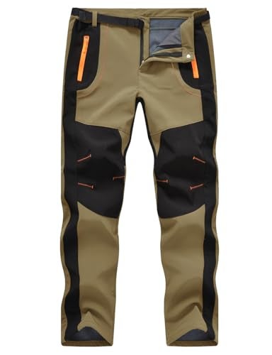 TBMPOY Men's Snow Ski Hiking Pants Waterproof Winter Fleece Lined Pants Camping Skiing Ice Fishing Pants with Belt 02 Thick Khaki 3XL - Image 1