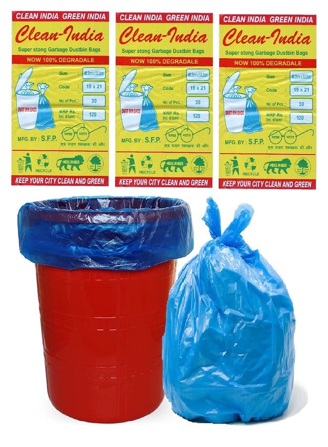 Clean India أكياس قمامة منزلية متوسطة الحجم من كلين إنديا، 90 قطعة، أكياس قمامة، أكياس قمامة قابلة لإعادة التدوير | المقاس 19 × 21 بوصة (30 قطعة × 3) - أغطية صناديق القمامة/أكياس بلاستيكية... (أزرق) - Image 1