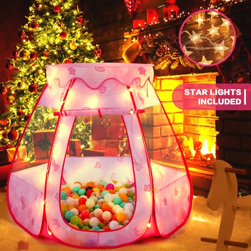 GeerWest Baby Ball Pit for Toddler with Star Lights Pop Up Princess Play Tent for Kids Indoor Outdoor Baby Girl Toys Birthday Gifts NO Balls Dreamy Pink Tent - Image 5