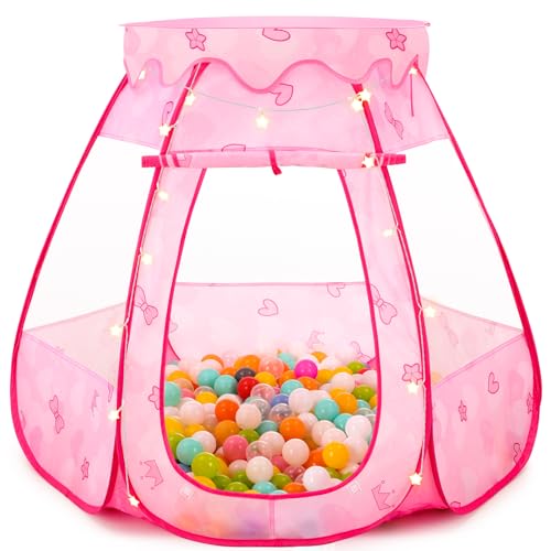 GeerWest Baby Ball Pit for Toddler with Star Lights Pop Up Princess Play Tent for Kids Indoor Outdoor Baby Girl Toys Birthday Gifts NO Balls Dreamy Pink Tent - Image 1