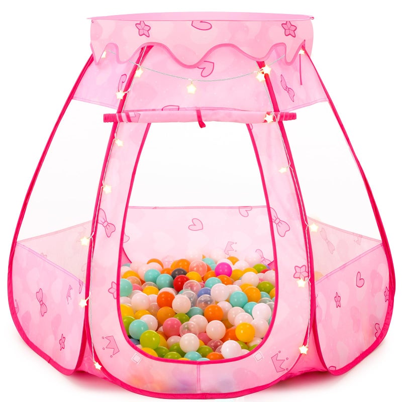 GeerWest Baby Ball Pit for Toddler with Star Lights Pop Up Princess Play Tent for Kids Indoor Outdoor Baby Girl Toys Birthday Gifts NO Balls Dreamy Pink Tent - Image 3