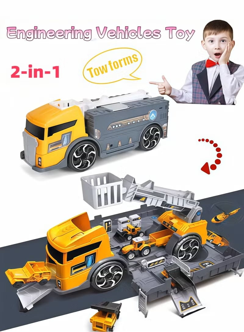 Vixplorn Engineering Vehicles Toy Set, Construction Truck Toys Set, 2-in-1 Hobby Car Toy, Transformation Toy Car, Friction Powered Construction Car, Multifunction Engineering Vehicle Model with Mini Cars, Kids Boys Girls Construction Toy Set, Pretend Play Engineering Trucks, Educational Construction Vehicles, Gift Toy for Children - Image 4