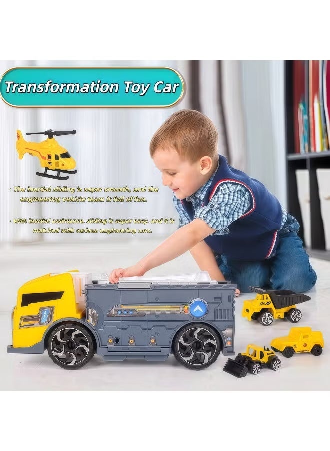 Vixplorn Engineering Vehicles Toy Set, Construction Truck Toys Set, 2-in-1 Hobby Car Toy, Transformation Toy Car, Friction Powered Construction Car, Multifunction Engineering Vehicle Model with Mini Cars, Kids Boys Girls Construction Toy Set, Pretend Play Engineering Trucks, Educational Construction Vehicles, Gift Toy for Children - Image 3