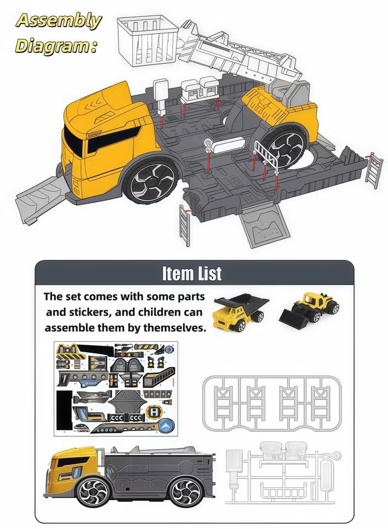 Vixplorn Engineering Vehicles Toy Set, Construction Truck Toys Set, 2-in-1 Hobby Car Toy, Transformation Toy Car, Friction Powered Construction Car, Multifunction Engineering Vehicle Model with Mini Cars, Kids Boys Girls Construction Toy Set, Pretend Play Engineering Trucks, Educational Construction Vehicles, Gift Toy for Children - Image 5