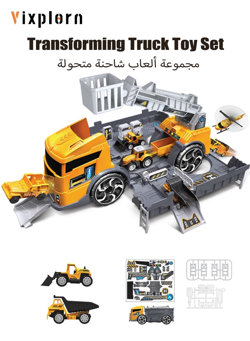 Vixplorn Engineering Vehicles Toy Set, Construction Truck Toys Set, 2-in-1 Hobby Car Toy, Transformation Toy Car, Friction Powered Construction Car, Multifunction Engineering Vehicle Model with Mini Cars, Kids Boys Girls Construction Toy Set, Pretend Play Engineering Trucks, Educational Construction Vehicles, Gift Toy for Children - Image 1
