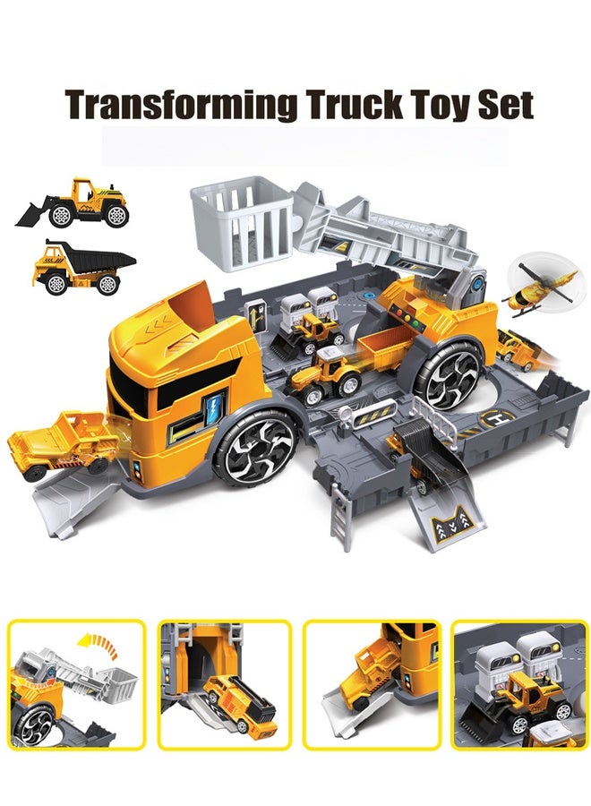 Vixplorn Engineering Vehicles Toy Set, Construction Truck Toys Set, 2-in-1 Hobby Car Toy, Transformation Toy Car, Friction Powered Construction Car, Multifunction Engineering Vehicle Model with Mini Cars, Kids Boys Girls Construction Toy Set, Pretend Play Engineering Trucks, Educational Construction Vehicles, Gift Toy for Children - Image 1