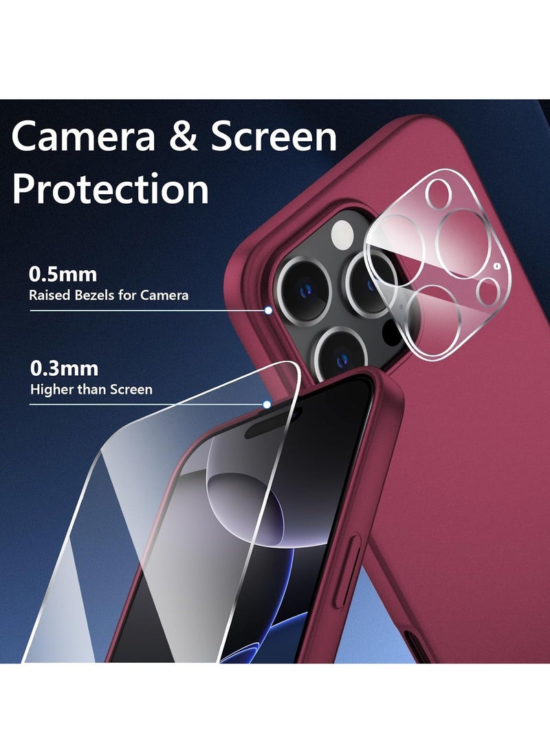 MUNTAQI iPhone 16 Pro Max Ultra-Thin Matte Wine Red Case – Soft Touch Cover with Camera Lens and Screen Protectors, Anti-Scratch Shockproof Slim Design - Image 3