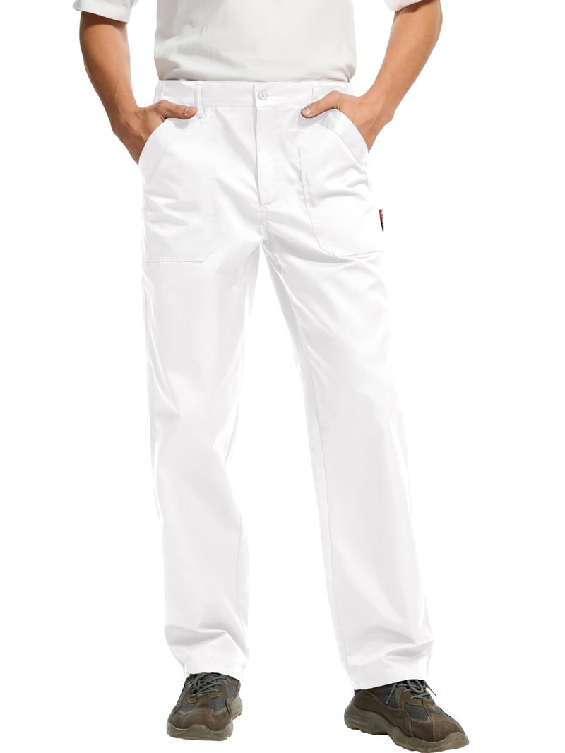 WORK IDEA Men's Relaxed Fit Work Pants Lightweight for Painter, Decoration, White, XL - Image 1
