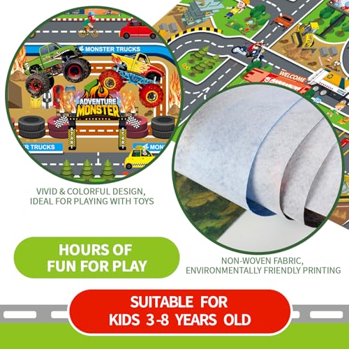 Oriate Kids Toy Dream Mat Monster Truck Activity Playmat, Multi Color Parent-Child Interaction Game Rug, Ideal Children's Educational Floor Mats for Monster Cars Construction Truck Toys 552-M - Image 4
