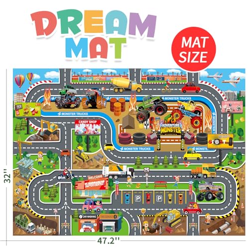 Oriate Kids Toy Dream Mat Monster Truck Activity Playmat, Multi Color Parent-Child Interaction Game Rug, Ideal Children's Educational Floor Mats for Monster Cars Construction Truck Toys 552-M - Image 3