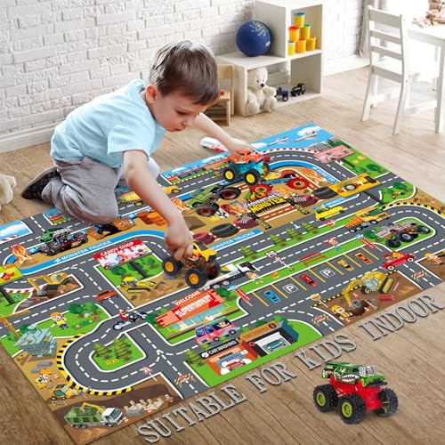 Oriate Kids Toy Dream Mat Monster Truck Activity Playmat, Multi Color Parent-Child Interaction Game Rug, Ideal Children's Educational Floor Mats for Monster Cars Construction Truck Toys 552-M - Image 2