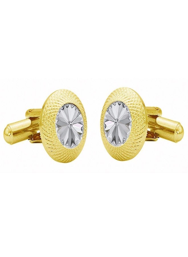 Okos Gold Plated Men'S Fashion Jewellery Combo Of White Revoli Studded Cufflink And Tie Pin Set For Office Wear/Casual Wear For Boys And Women CO1000367 - Image 2