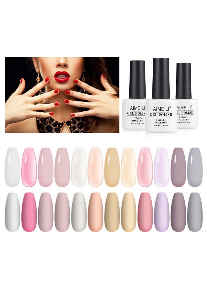 AIMEILI طقم طلاء أظافر جل شفاف باللون الأبيض الحليبي والوردي الشفاف، مجموعة طلاء أظافر جل قابلة للإزالة مكونة من 12 قطعة سعة 8 مل - مجموعة 3 - Image 1