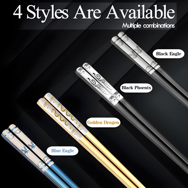 ITXIYC Portable Chopsticks Reusable with Case,Metal Stainless Steel Chopstick with Titanium Plated Dishwasher Safe(Blue Eagle 1 Pair) - Image 4