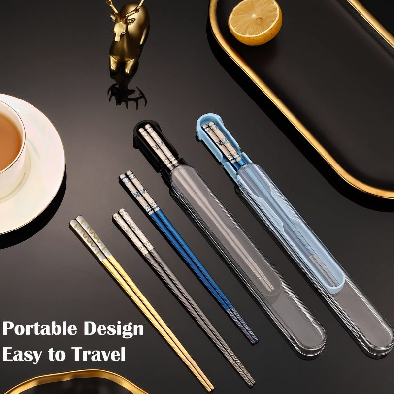 ITXIYC Portable Chopsticks Reusable with Case,Metal Stainless Steel Chopstick with Titanium Plated Dishwasher Safe(Blue Eagle 1 Pair) - Image 3