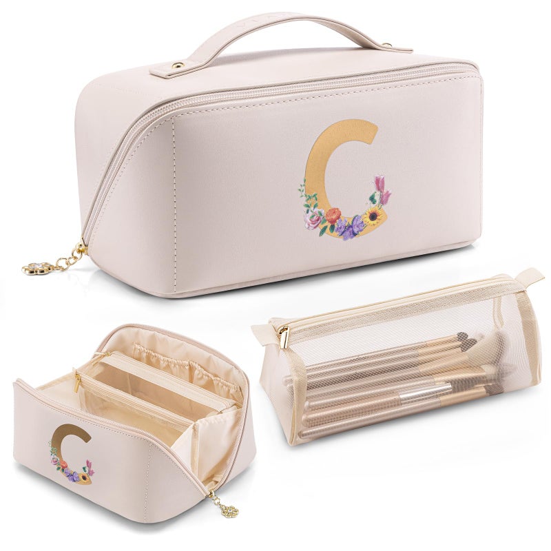 Vlando Bridal Shower Gifts,Initial Makeup Bags,Mothers Day Gifts for Mom Birthday Gifts for Women Girls Personalized Gifts for Wife Thanks Gift(Letter C) - Image 1