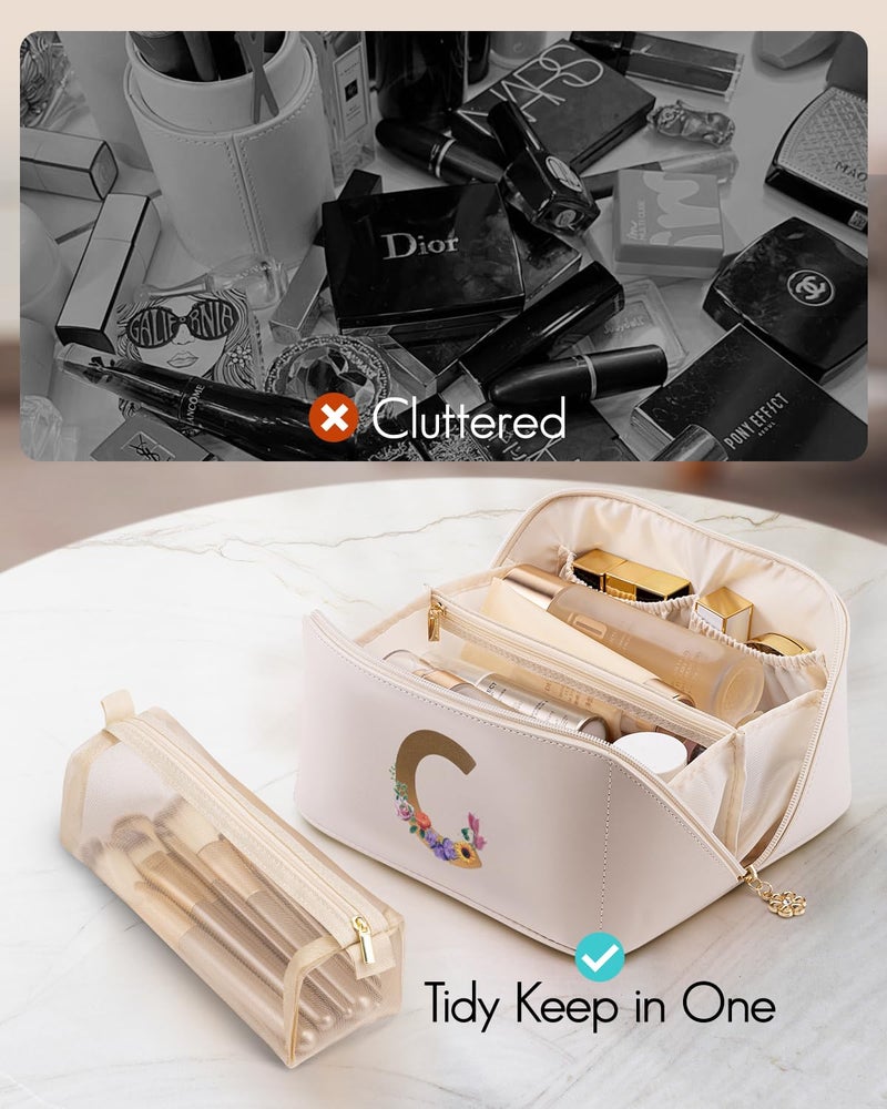 Vlando Bridal Shower Gifts,Initial Makeup Bags,Mothers Day Gifts for Mom Birthday Gifts for Women Girls Personalized Gifts for Wife Thanks Gift(Letter C) - Image 4