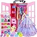 Ecore Fun 120 Pcs Fashion Doll Closet Wardrobe for Clothes and Accessories Storage Include Clothes Dresses Shoes Shoes Rack Bags Necklace Hangers for 115 Inch Girl Doll Clothes - Image 4