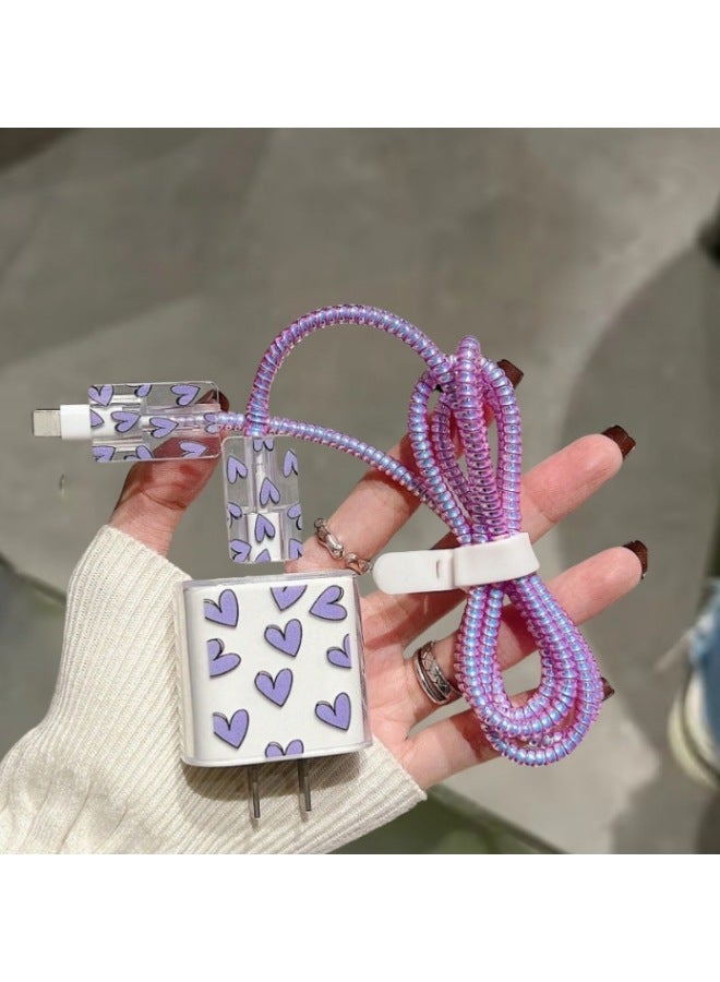 Frosted For Apple 20w/18w Charging Head Cover Data Line Protective Cover Bite Cherry Blossom-Colour:Purple Heart  - Image 1