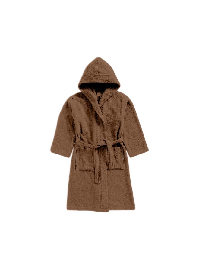 Daffodil (Toffee) Premium 12 yr Kids Hooded Bathrobe 100% Terry Cotton, Highly Absorbent and Quick dry, Hotel and Spa Quality Bathrobe for Boy and Girl-400 Gsm