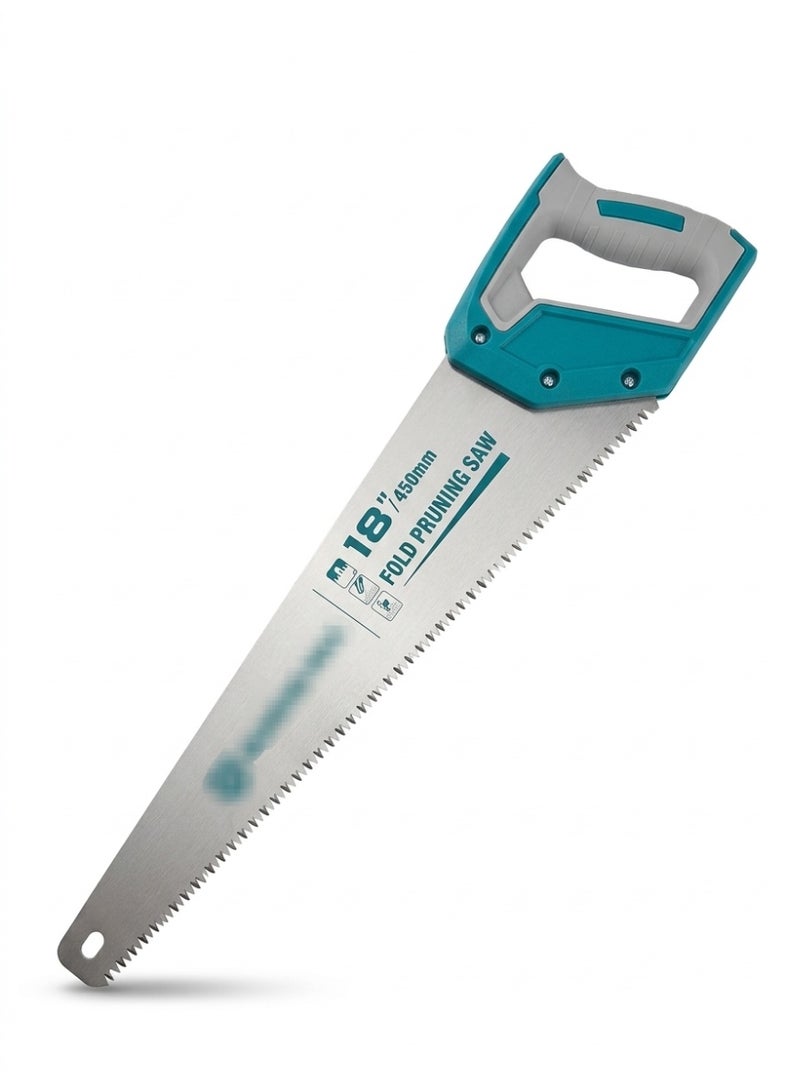 18-Inch Foldable Pruning Saw (450mm) - Heavy Duty Hand Saw with Ergonomic Handle for Tree Trimming, Camping, and Wood Cutting - 7 TPI High Carbon Steel Blade - Image 1
