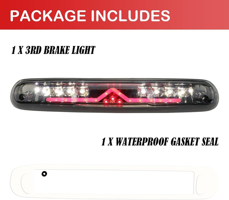Gubebaili LED Third Brake Light Cargo Light for 2007-2013 Chevy Silverado/GMC Sierra 1500 2500HD 3500HD - Smoke Lens Chrome Housing - Image 3