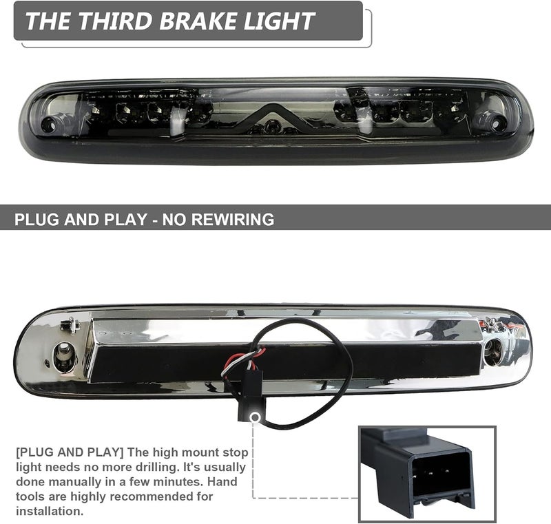 Gubebaili LED Third Brake Light Cargo Light for 2007-2013 Chevy Silverado/GMC Sierra 1500 2500HD 3500HD - Smoke Lens Chrome Housing - Image 4