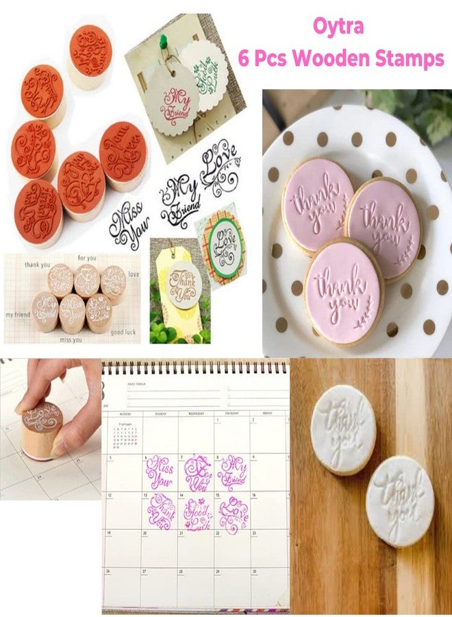 Oytra Rubber Stamps Wooden Round Block Set of 6 Word Printing for Bullet Journal Journaling Scrapbooking Invitations Good Luck Miss You Thank You for You My Friend Love (Word Message Stamp Set) - Image 4