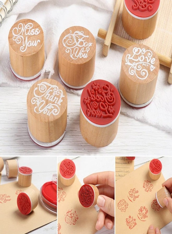 Oytra Rubber Stamps Wooden Round Block Set of 6 Word Printing for Bullet Journal Journaling Scrapbooking Invitations Good Luck Miss You Thank You for You My Friend Love (Word Message Stamp Set) - Image 5