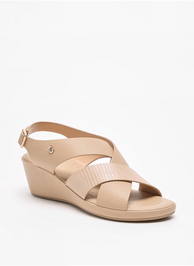 Le Confort Women Textured Cross Strap Sandals with Wedge Heels and Buckle Closure  - Image 1