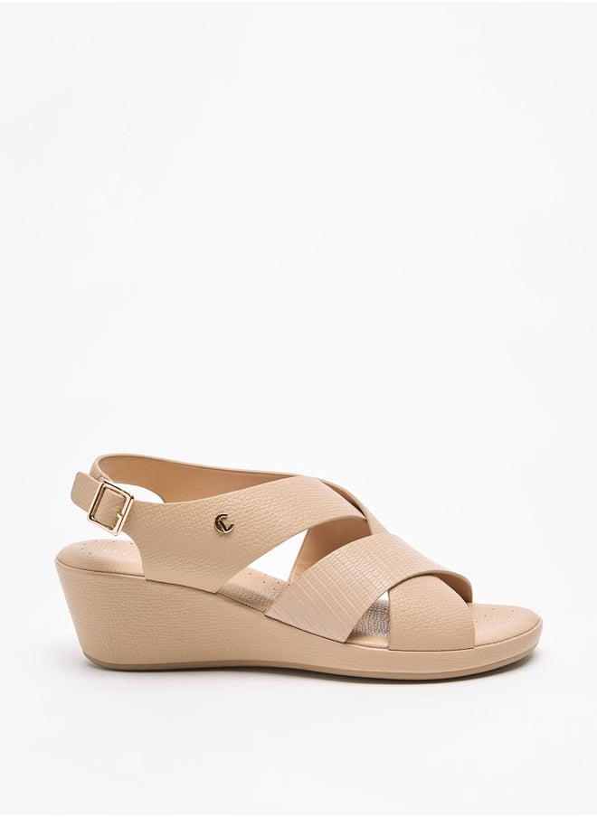 Le Confort Women Textured Cross Strap Sandals with Wedge Heels and Buckle Closure  - Image 3