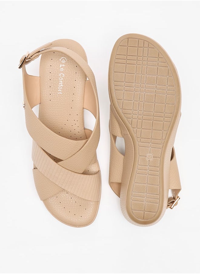 Le Confort Women Textured Cross Strap Sandals with Wedge Heels and Buckle Closure  - Image 5