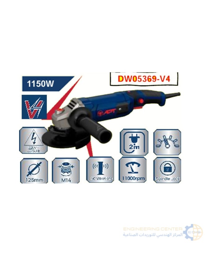 APT DW05369-V4 5" Long Handle 1150W Angle Grinder