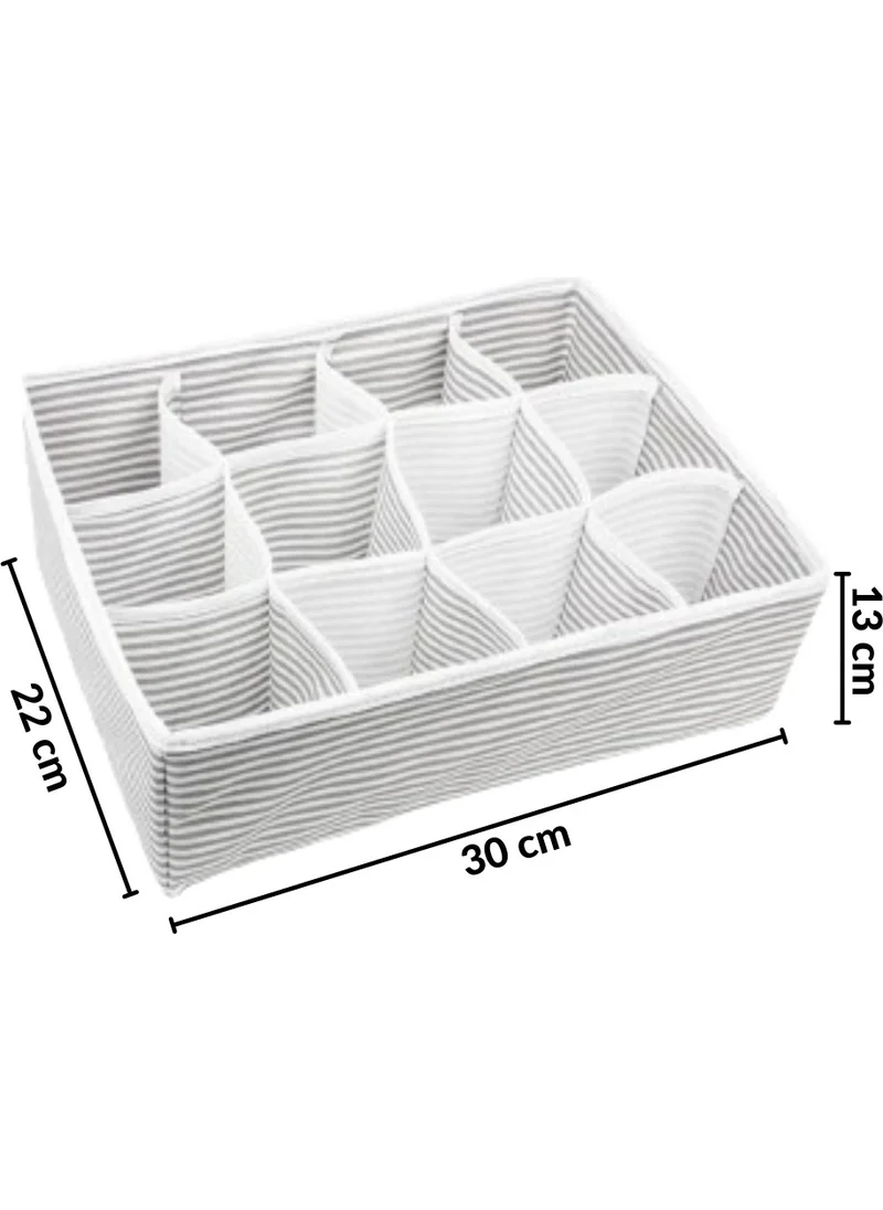 Piev 12 Compartment Drawer Organizer Gray Striped