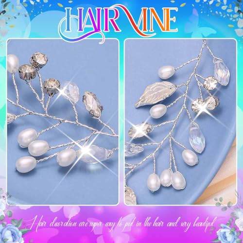 Catery Pearl Bridal Headband Silver Rhinestone Hair Vine Headpiece Wedding Hair Accessories for Brides - Image 4