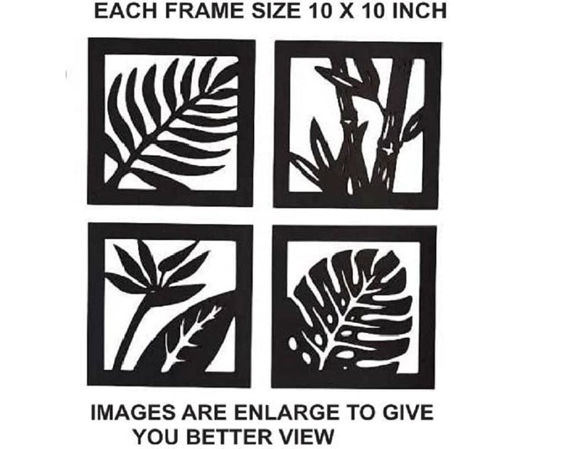 300Sparkles 4 Pcs Set Leaf Pattern Design Wooden Wall Decor Hangings Home Decorative Gifts Item Living Room Bed Room Dinning Area Decoration Black - Image 3