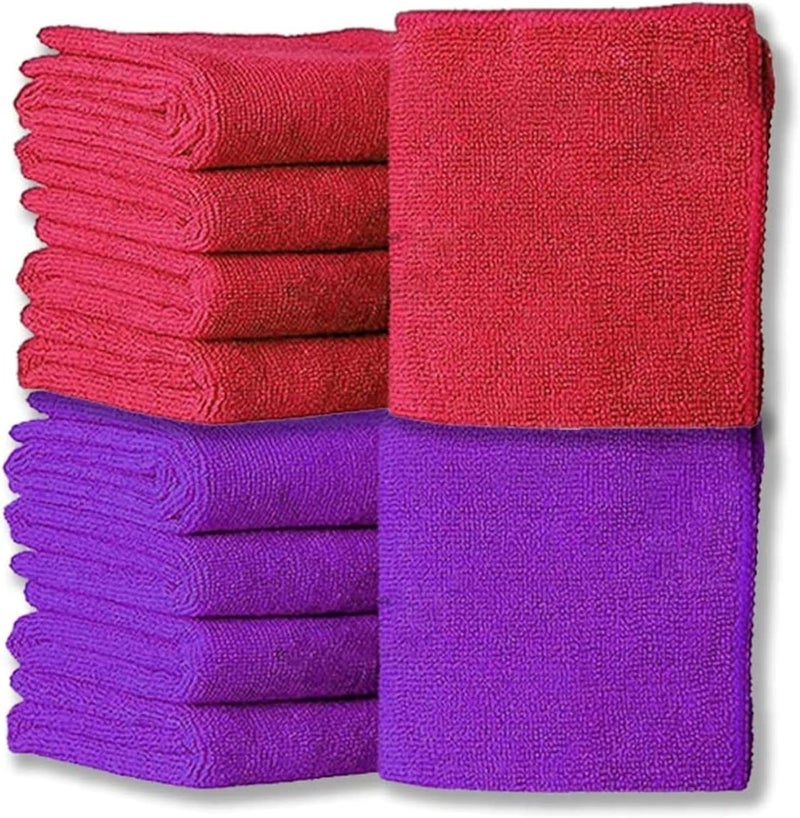 Sulfar Microfiber Cleaning Cloths (Pack of 8) Cleaning Rags Kitchen Towel Dish, Car Wash, Windows, Bathroom, Absorbent Reusable, All Purpose - 30 x 40 cm (Red, Purple Pack of 8) - Image 1