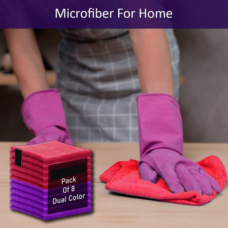 Sulfar Microfiber Cleaning Cloths (Pack of 8) Cleaning Rags Kitchen Towel Dish, Car Wash, Windows, Bathroom, Absorbent Reusable, All Purpose - 30 x 40 cm (Red, Purple Pack of 8) - Image 5