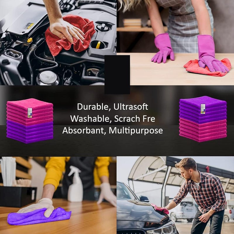 Sulfar Microfiber Cleaning Cloths (Pack of 8) Cleaning Rags Kitchen Towel Dish, Car Wash, Windows, Bathroom, Absorbent Reusable, All Purpose - 30 x 40 cm (Red, Purple Pack of 8) - Image 3