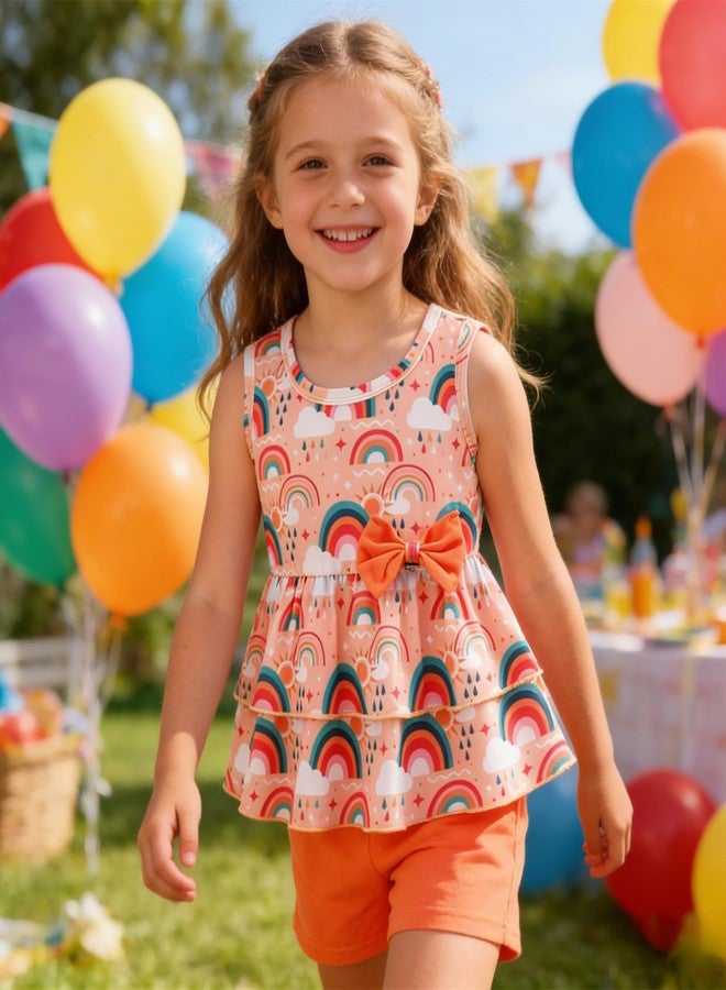 zarmfly Girls 2 Piece Short Set Baby Girl Summer Clothes Rainbow Bow Knot Tank Tops and Shorts Set Infant to Toddler 5t - Image 3