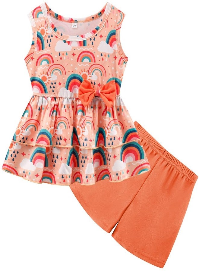 zarmfly Girls 2 Piece Short Set Baby Girl Summer Clothes Rainbow Bow Knot Tank Tops and Shorts Set Infant to Toddler 5t - Image 1