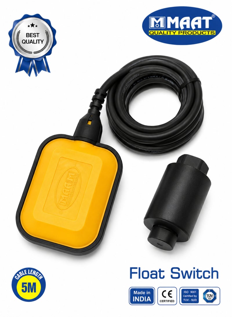 MAAT Heavy Duty Float Switch 5 Meter Cable, Automatic Water Level Controller for Electric Pumps, Overhead Water Tanks & Sumps, Made in India - Image 1