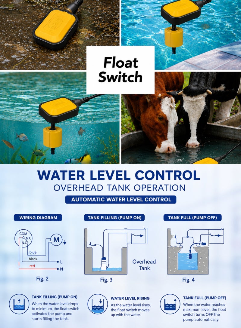 MAAT Heavy Duty Float Switch 5 Meter Cable, Automatic Water Level Controller for Electric Pumps, Overhead Water Tanks & Sumps, Made in India - Image 4