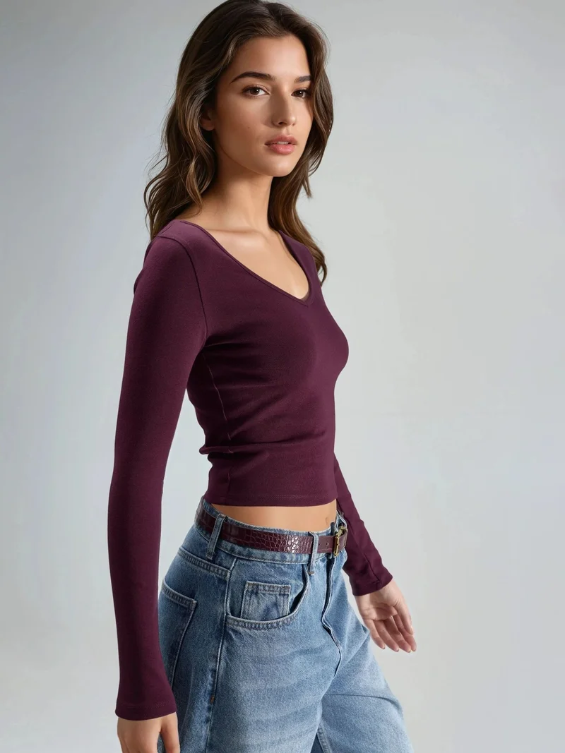 Busem BUSEM Fitted V-Neck Long Sleeve Blouse