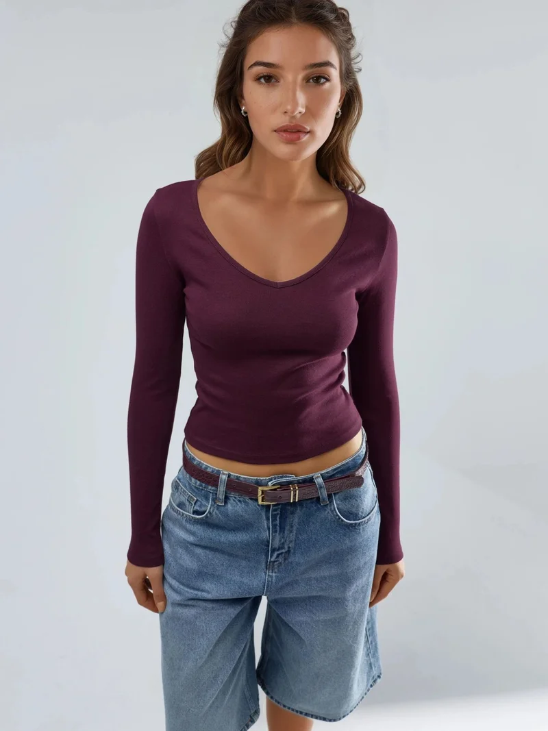 Busem BUSEM Fitted V-Neck Long Sleeve Blouse